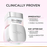 L'Oreal Paris Glycolic Bright Glowing Night Cream, Overnight Brightening Cream, Glycolic Acid in Gel-Like Cream Texture, that Visbily Minimizes Spots & Reveals Glowing skin, 15ml
