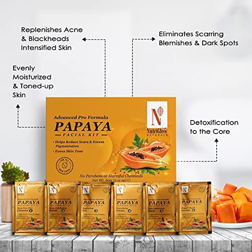 NutriGlow NATURAL'S Advanced Pro Formula Papaya Facial Kit, For Glowing Skin - 10gmx6 Each, Pack of 2