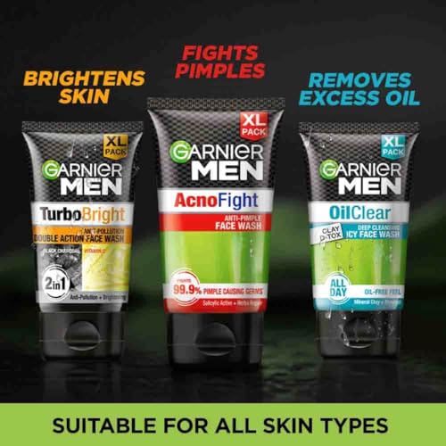 Garnier Men Acno Fight Anti Pimple Face Wash, Anti Pimple Face Wash with Salicylic Acid and Herba Repair, Suitable for all Skin Types, 150g