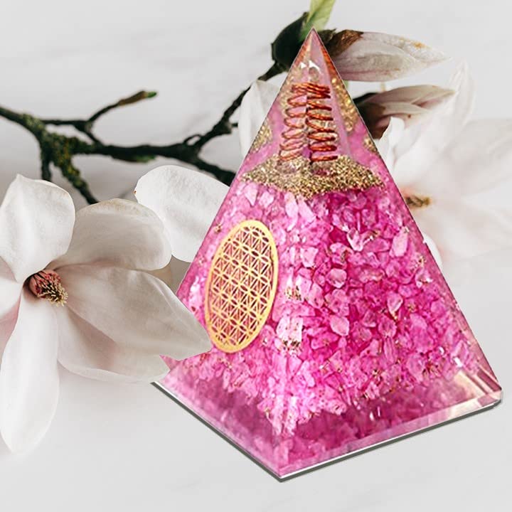 Orgone Pyramid | Rose Quartz Pink Orgonite Pyramid for Peace, Calm & Love | Healing Crystal Gemstone Pyramid | Orgone Pyramid Crystal - Handmade In India