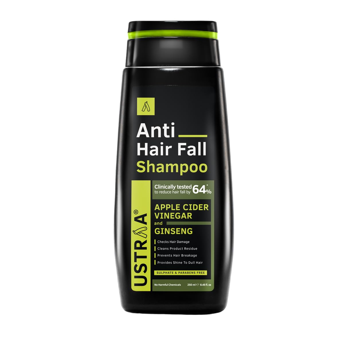 Ustraa Anti Hair Fall Shampoo 250ml - Clinically tested to reduce hairfall by 64%, Dermatologically Tested, With Apple Cider Vinegar, Strengthens Hair & Cleans Scalp to Prevent Hairfall, No Sulphates