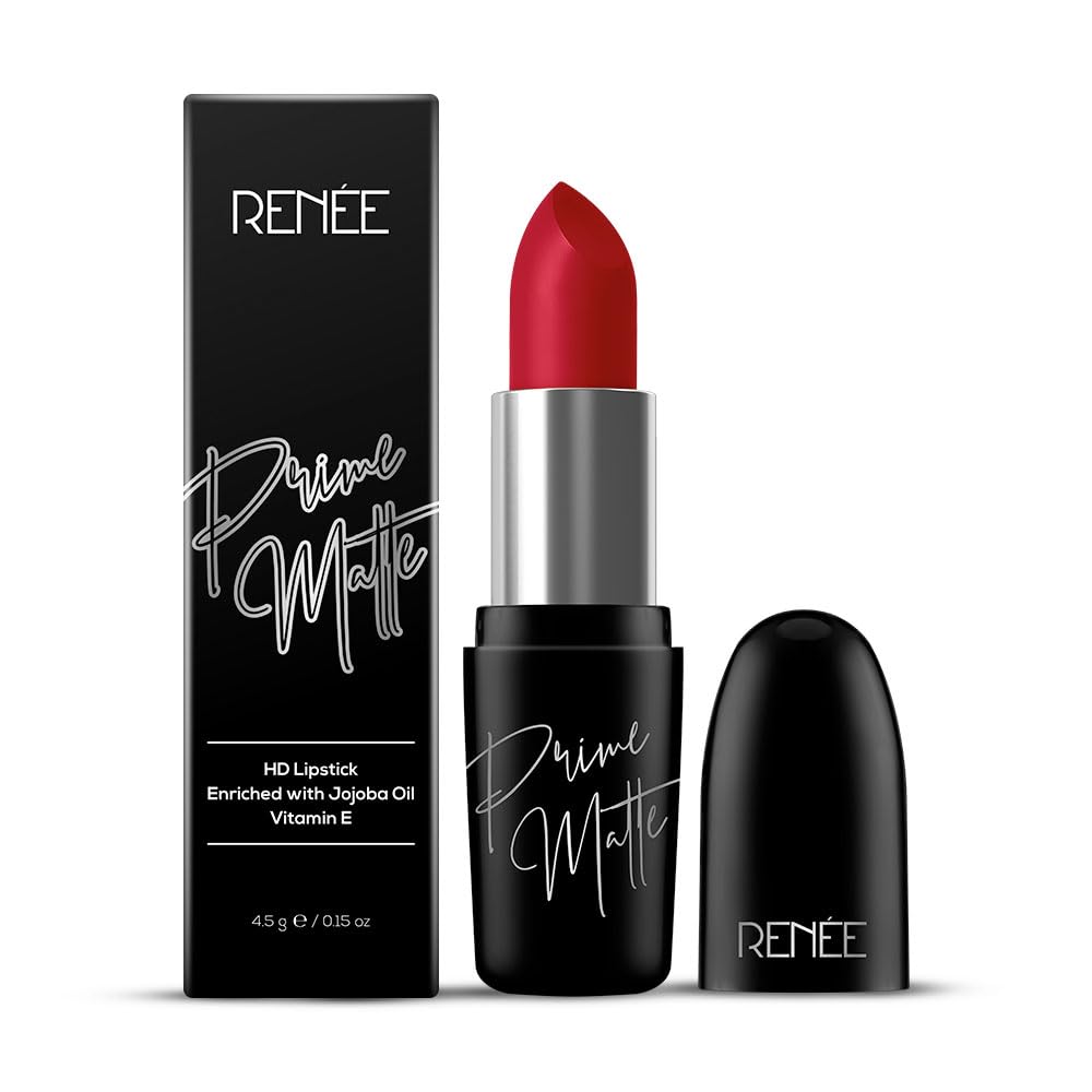 RENEE Prime Matte Lipstick - Rustic Red, Lightweight & Long-Lasting Formula, Creamy Matte Finish, One Swipe Application, Non-Drying, Vitamin E Infused, 4.5Gm
