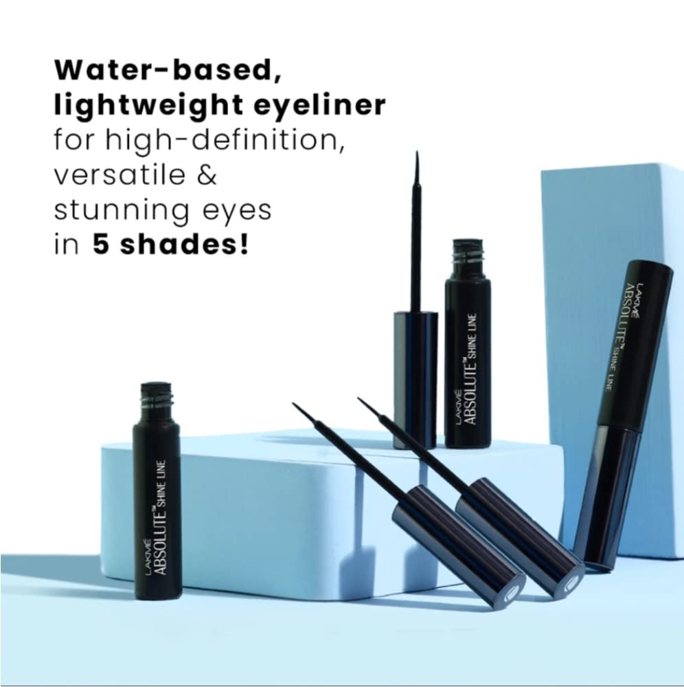 Lakmé Absolute Shine Liquid Eye Liner, Black, Long Lasting Shimmery Liner For A Glossy Finish - Smudge Proof Eye Makeup Gel, Does Not Fade, 4.5 Ml (Pack Of 2)