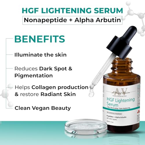 ACTIHERBZ HGF Lightening Serum |Face serum for Brightening and Pigmentation | Peptides + Alpha Arbutin Complex | aqua based Peptide Face Serum For Intense Hydration | Nonapeptide | Hydrating & Even-Tone Glow | 30ml