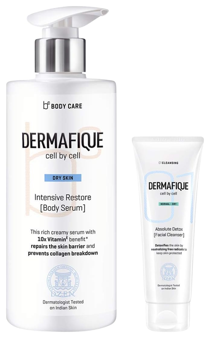 Dermafique Absolute Detox Facial Cleanser – 100ml Fac Intensive Restore Body Lotion Serum with Vitamin E – 300ml Body Lotion
