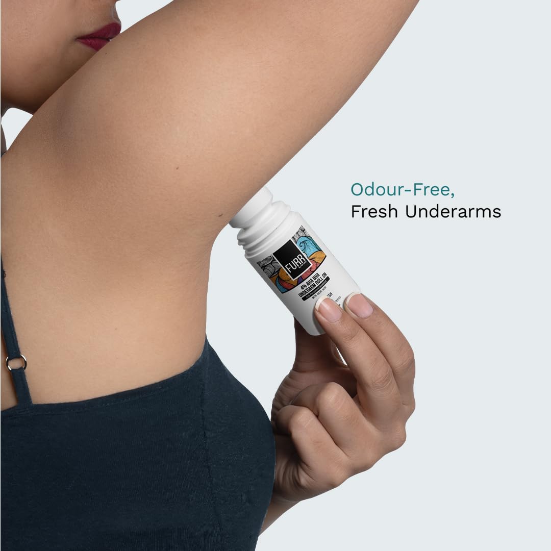 FURR 4% AHA BHA Underarm Roll On with Kojic Acid | 40ml | Aqua Fresh Fragrance | Helps Reduce Pigmentation, Prevents Body Odour & Brightens Skin | Dermatologically Tested | Antiperspirant