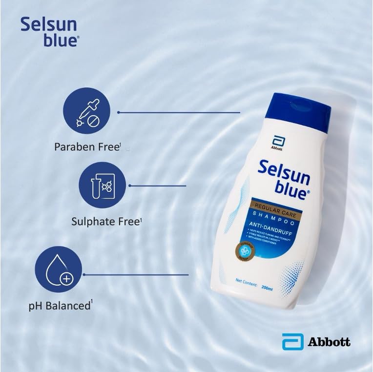 Selsun Blue Regular Care Shampoo for Men and Women with Added Conditioner, Helps Reduce Flaking and Itching, Control Dandruff, 200 ml (Pack of 1)