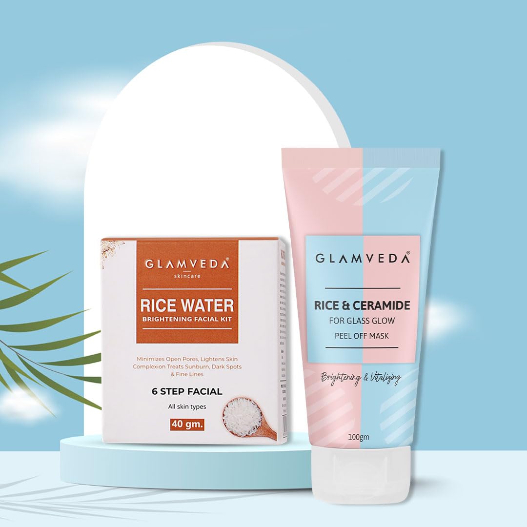 Glamveda Rice & Ceramide Combo For Dry, Sensitive ( Facial Kit + Peel Off Mask )