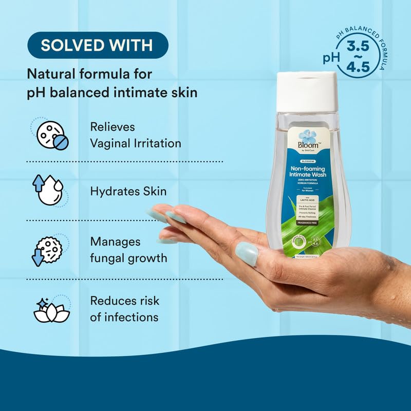 Bloom Non-Foaming Intimate Wash for Women | (100 ml) | For Vaginal Itching, Dryness & Bacterial Infections | Bamboo Extract & Lactic Acid Formulation | Fragrance-Free Hygiene Wash for Vagina