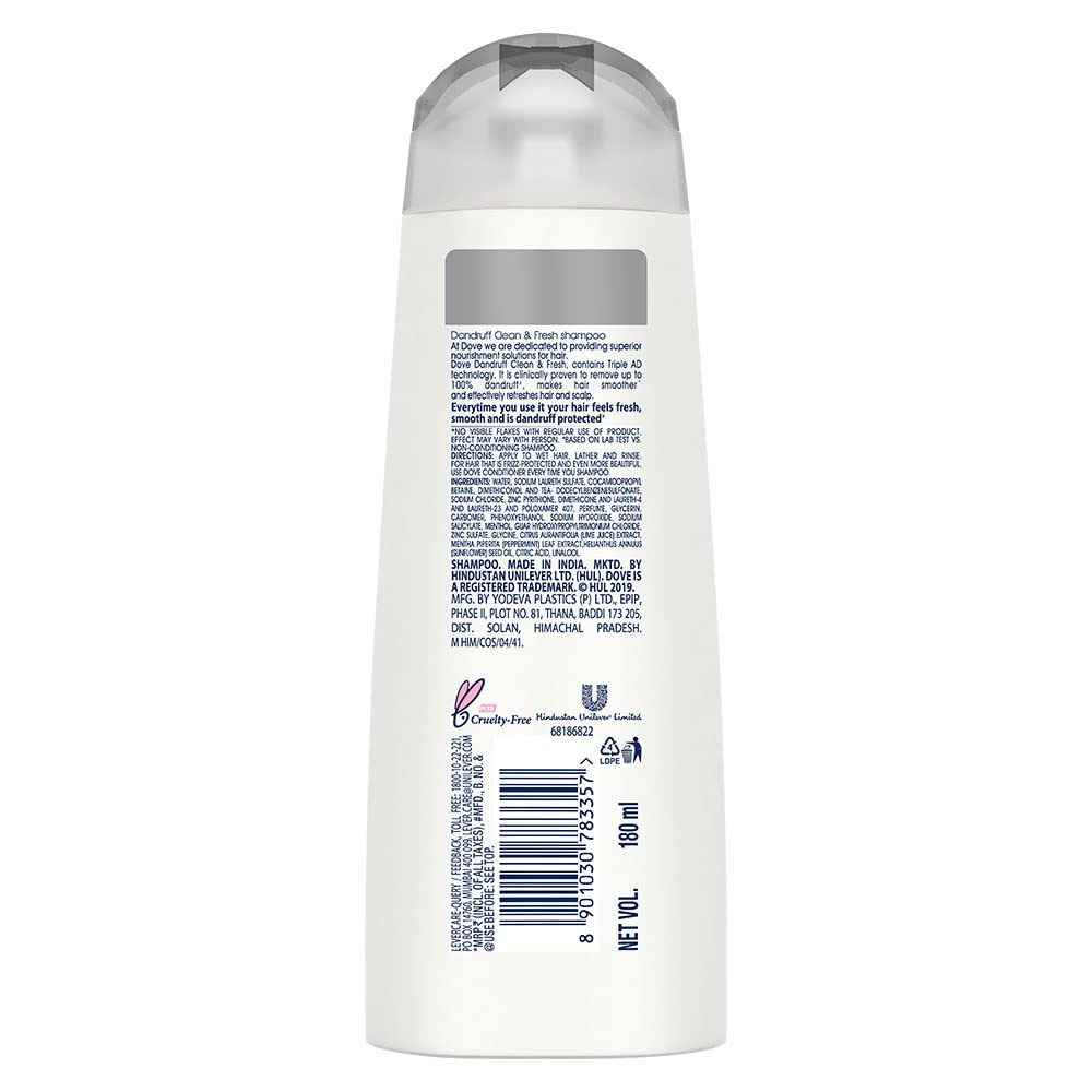 Dove Dandruff Clean & Fresh Shampoo for Dry, Itchy & Flaky Scalp, 180 ml