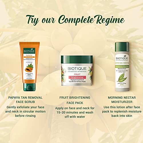 Biotique Papaya Tan Removal Brightening & Revitalizing Face Scrub | Gentle Exfoliation | Smooth and Clear Complexation | 100% Botanical Extracts| Suitable for All Skin Types | 100g