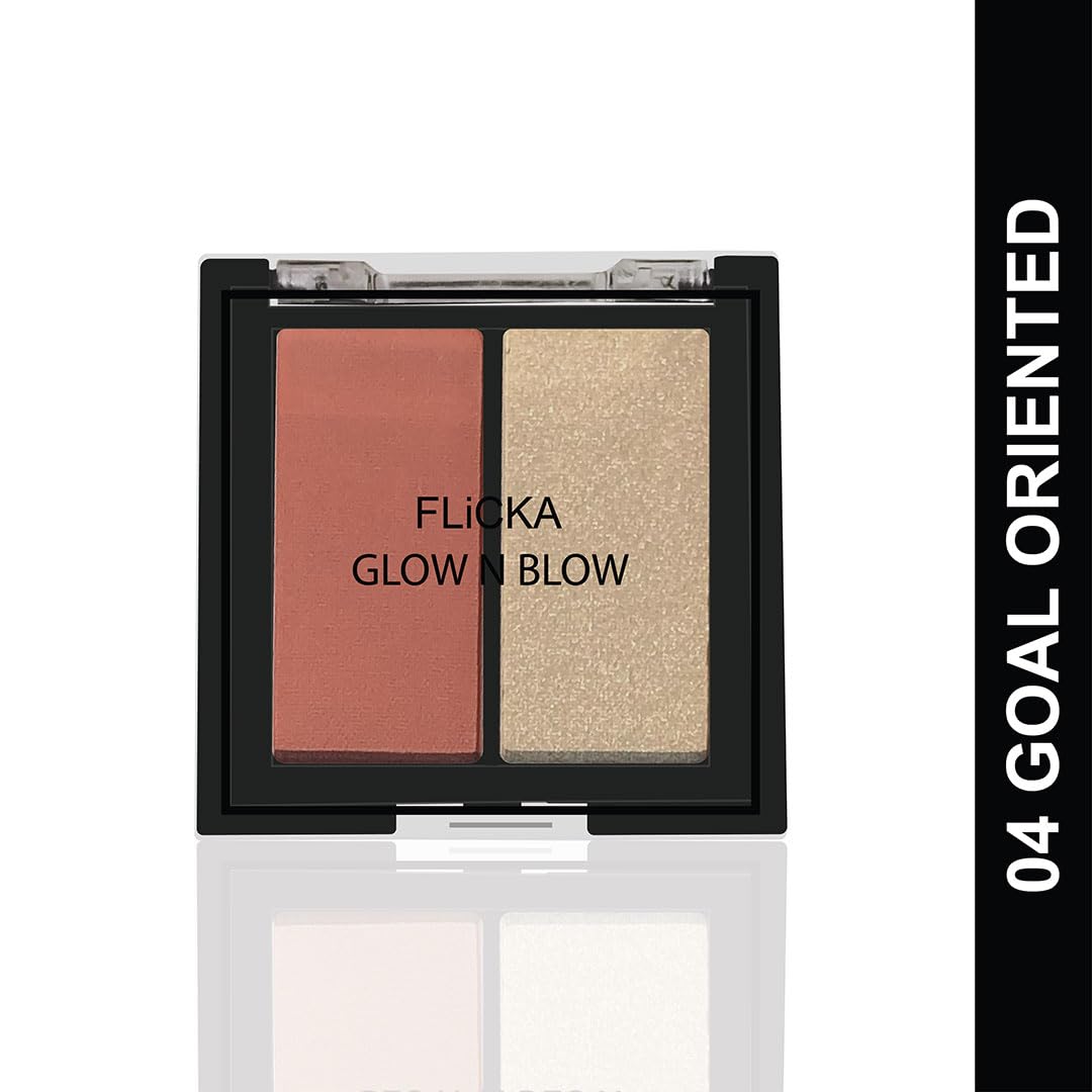 FLiCKA Glow N Blow Blusher And Highlighter Palette For Face Makeup| Long Lasting, Travel Friendly, Highly Pigmented Flawless Look | 04 Goal Oriented