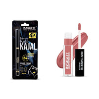 INSIGHT Intense Kohl Kajal (Black) & Non Transfer Liquid Lip Color Combo, Matte Finish