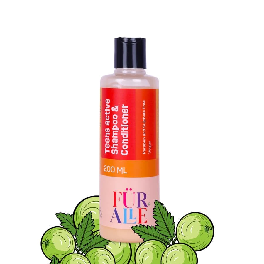 FurAlle Teens Active Shampoo & Conditioner | 2-in-1 Hair Care with Aloe Vera, Argan Oil, Biotin, Amla & Onion Extract | Repair, Strengthens & Healthy Hair for Boys & Girls| 200ml