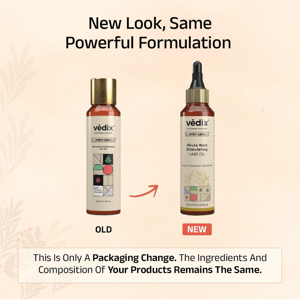 Vedix Hair Fall Oil For Men-Ahuta Root Stimulating Hair Oil With Banyan + Symplocos + Daruharidra Customized For Normal-Oily Scalp & Straight Hair-Customized Ayurveda For Hair Growth In Men-100Ml