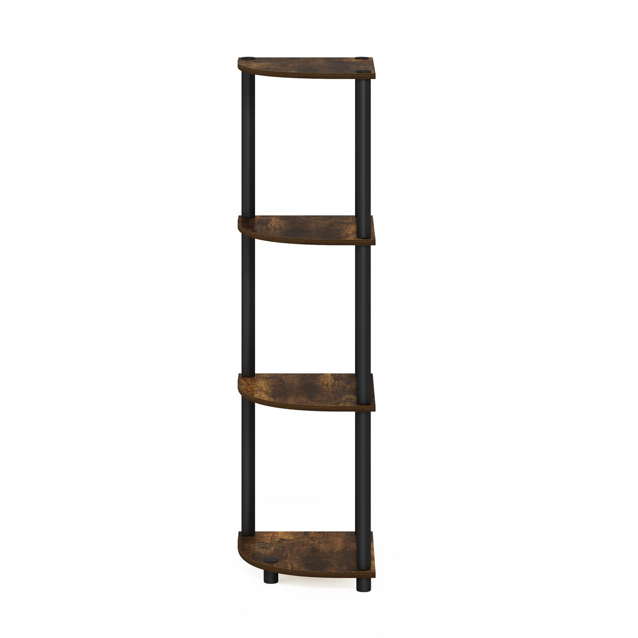 Furinno Turn-N-Tube 4-Tier Corner Display Rack Multipurpose Shelving Unit, Dark Brown Grain/Black 4-Tier Round Tube