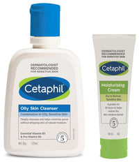 Cetaphil Oily Skin Cleanser, Daily Face Wash for Oily, Acne prone Skin, Gentle Foaming, 125ml & Cetaphil Moisturising Cream for Face & Body, Dry to very dry skin, 80 gm
