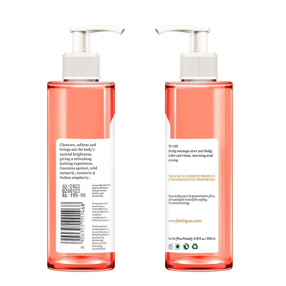 Biotique Bio Apricot Refreshing Body Wash | Keeps Skin Fresh and Clean | Brightens Skin and Reducing Dark Spots | 100% Botanical Extracts | Suitable for All Skin Types | 200ml (Pack of 3)