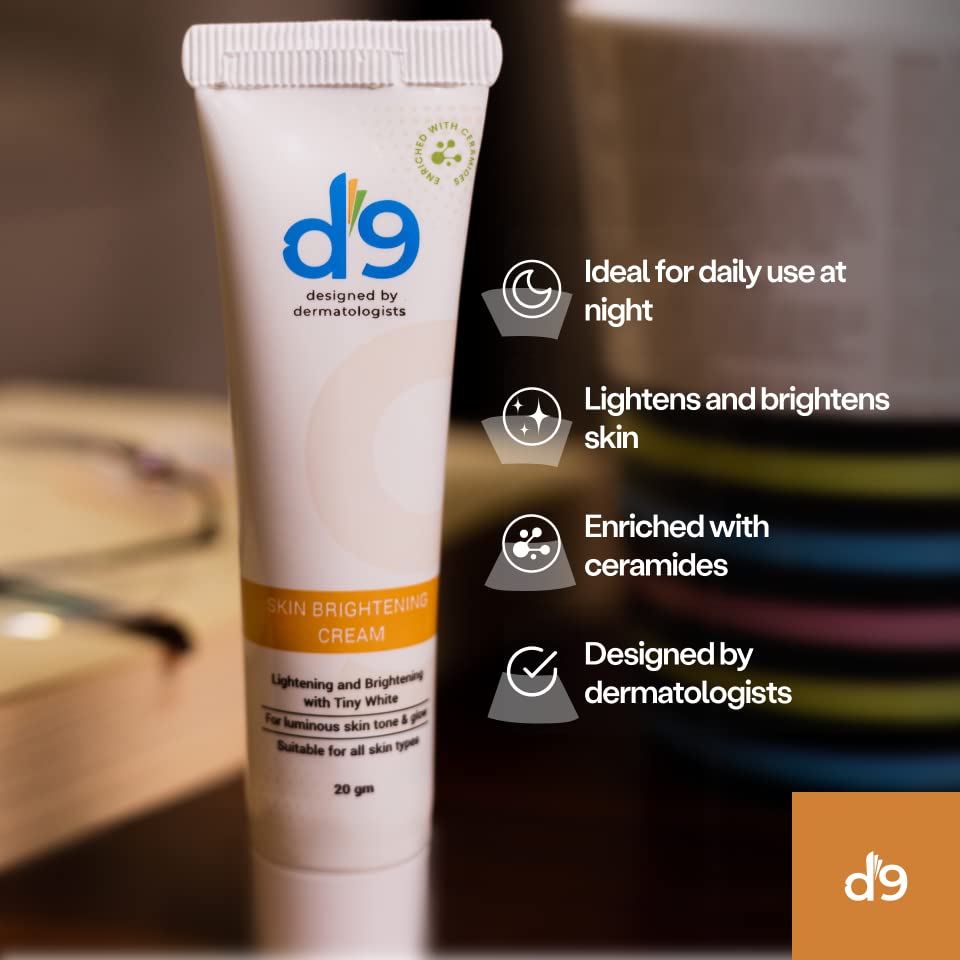 D9 Skin Brightening Cream|With Ceramides & Kojic Acid|For Dark Spots And Uneven Skin Tone | Brightens & Hydrates |Suitable for Normal, Oily, Dry, Combination Skin | Sulphate & Paraben Free|Dermatologist Designed-20gm