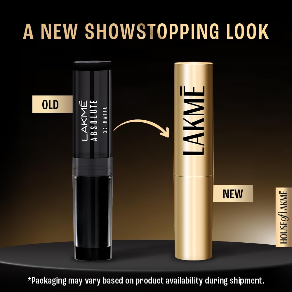Lakmé Absolute Unreal 3D Slim Bullet Lipstick, Matte finish with a hint of shine, intense colour payoff in just a single stroke, longlasting, lipstick, Nude Brick