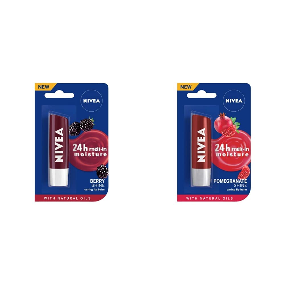 NIVEA Lip Balm, Fruity Blackberry Shine, 4.8g And NIVEA Lip Balm, Pomegranate Shine, 4.8g