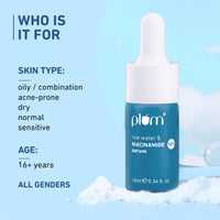 Plum 10% Niacinamide Serum with Rice Water | Provides Clear, Glowing & Brightening Skin | for Acne Prone, Combination, Oily & Sensitive Skin | Oil Control & Anti Acne Face Serum for Women & Men | 10ml