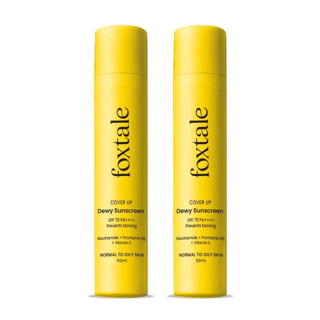 Foxtale SPF 70 Niacinamide Dewy Sunscreen with PA++++ For Dewy Sun Protection | Tan Protection | Lightenweight | No White Cast | Non Greasy | Anti-Tan Formula | For Spot Depigmentation | Men & Women | Pack of 2 | 100 ml