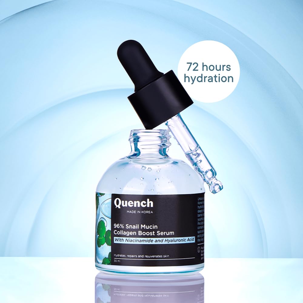 Quench 96% Snail Mucin Collagen Boost Serum With Niacinamide & Hyaluronic Acid |72 Hours Hydration|Formulated & Made In Korea | Dewy Soft & Plump Skin | Prevents Early Signs Of Ageing (30Ml)
