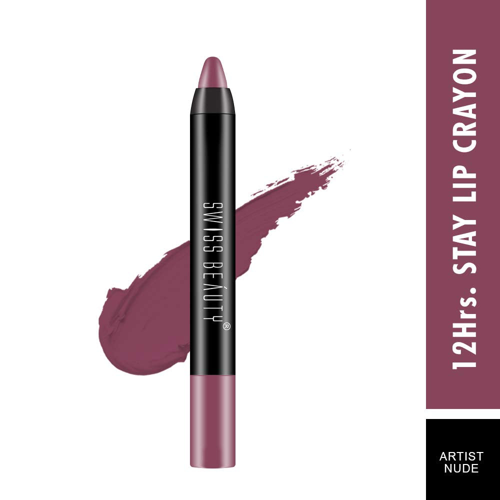 Swiss Beauty 12 Hrs. Stay Matte Lip Crayon, Artist Nude, 3g - Long Lasting, Waterproof, Super Stay, Matte Finish Lip Crayon, Long Wear, Crayon Lipstick
