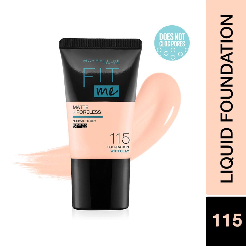 Maybelline New York Fit Me Matte+Poreless Liquid Full Coverage Foundation For Oily Skin Powder Tube,230 Natural Buff,115 Ivory,18Ml,Pack Of 1