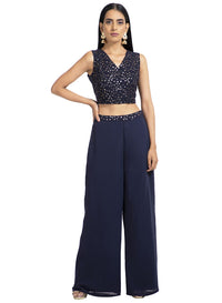 Indya Womens Solid Embellished Waist Palazzo Pants