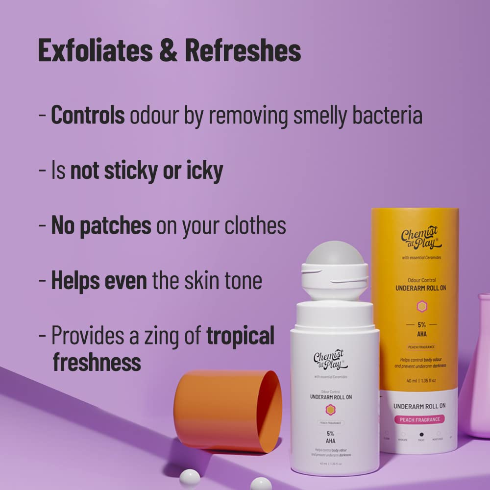 Bare Anatomy Anti Hair Fall Shampoo|5x Hair Fall Control & Growth - 250ml and Chemist at Play UnderArm Roll-On with 5% AHA, Lactic Acid & 1% Mandelic Acid - 40ml