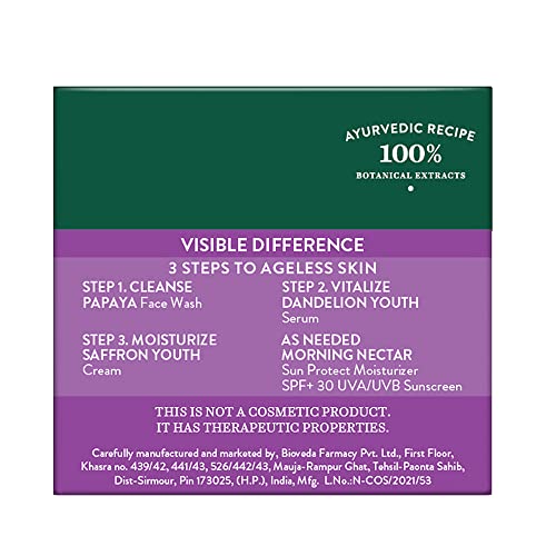 Biotique Saffron Dew Youthful Moisturizer Cream| Protects Skin Cells | Prevents Ageing And Retains Youthful Glow | 100% Botanical Extracts | Suitable For All Skin Types | 50Gm