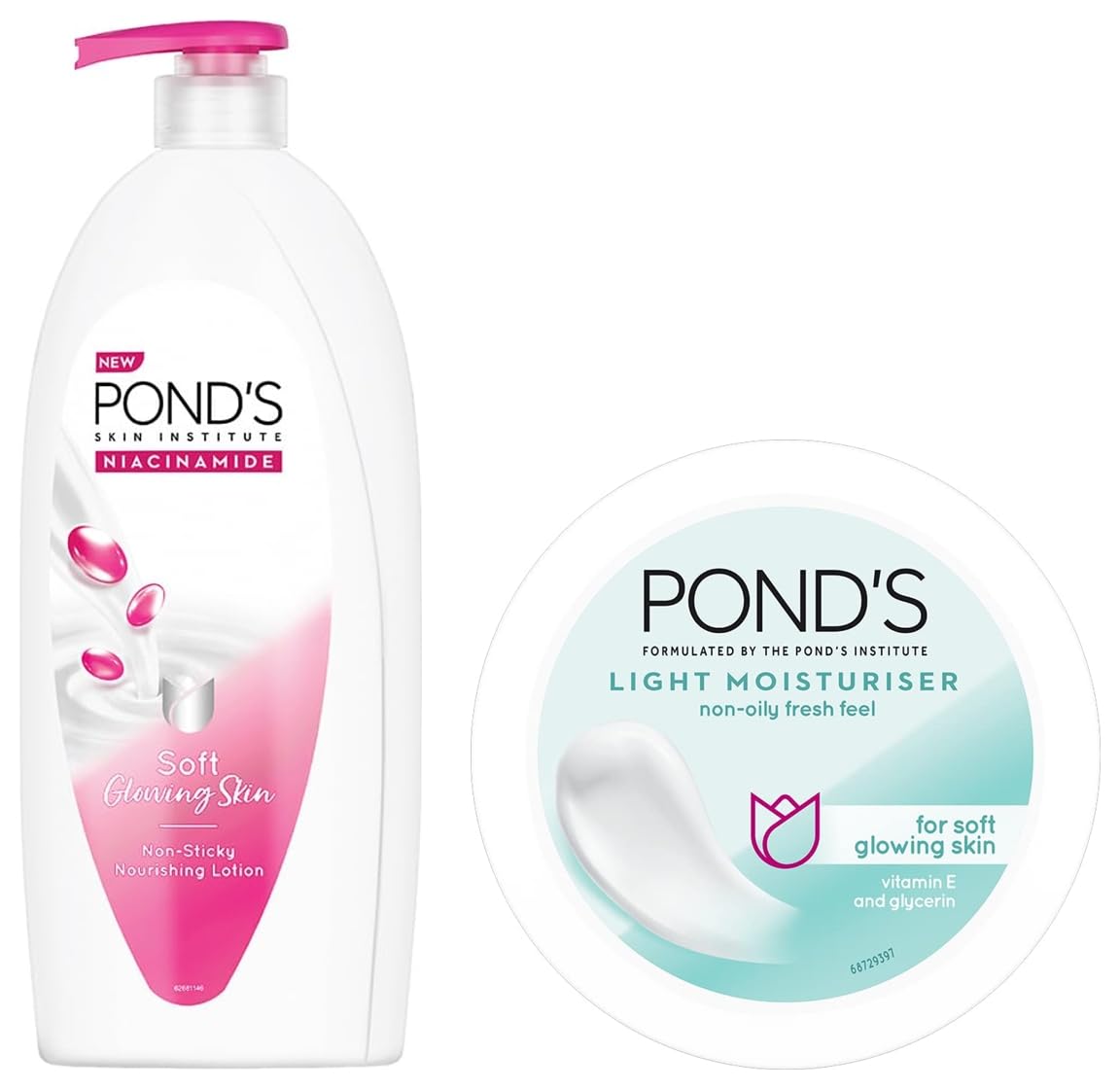 POND's Triple Vitamin Moisturising Body Lotion 600 ml & POND's Light Face Moisturizer 200 ml, Daily Lightweight Non-Oily Cream