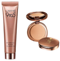Lakmé 9 To 5 Weightless Mousse Natural Oil Full Coverage Foundation, Beige Vanilla, For All Skin 25G & 9 To 5 Flawless Matte Complexion Compact Powde, 8 G, 1 Count