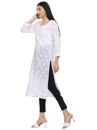 Ada Hand Embroidered Lucknowi Chikankari Straight Cotton Kurti Kurta for Women A220999 White 2XL