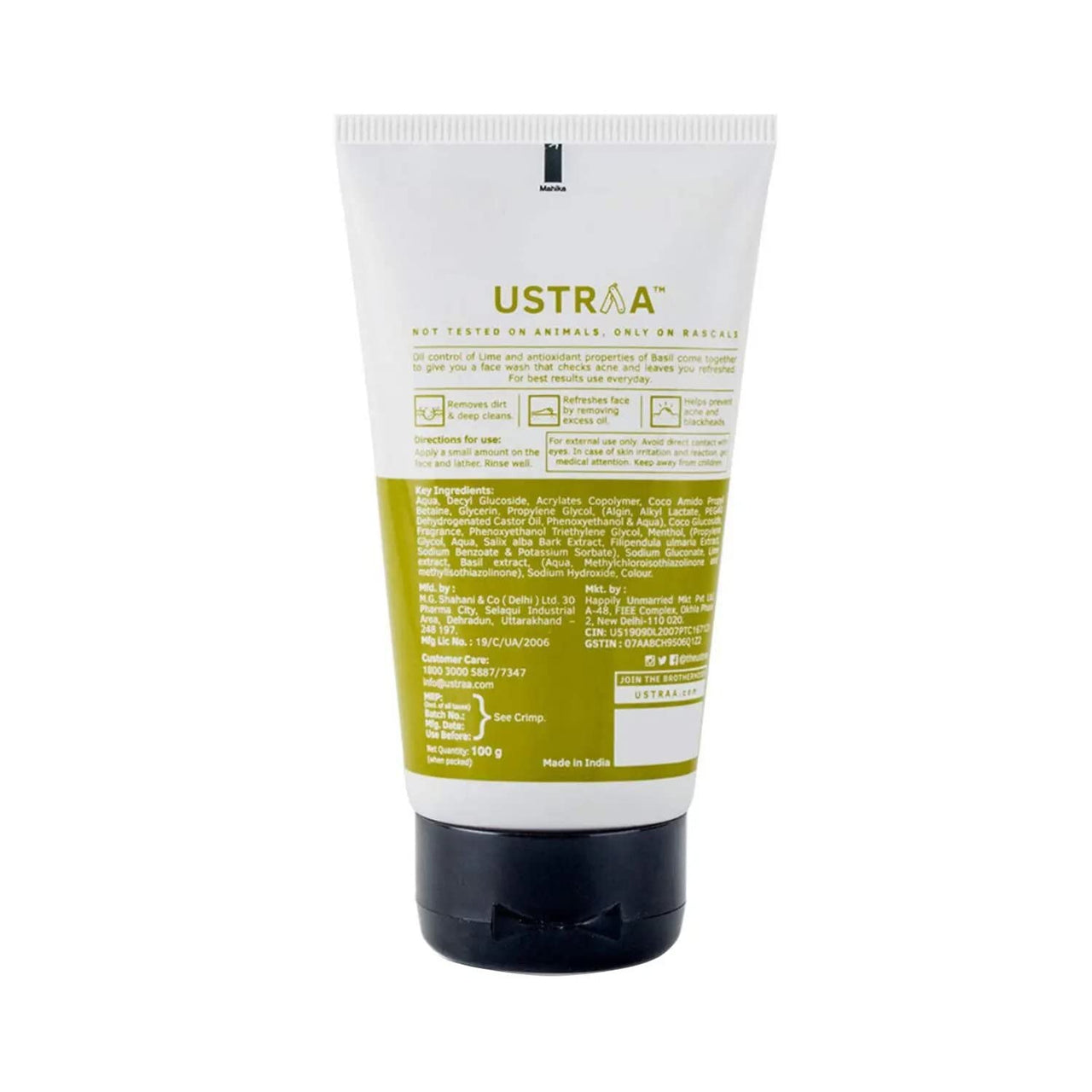 Ustraa Face Wash - Oily Skin - 100g | With Basil & Key Lime | Checks Acne & Blackheads & Power Face Wash - 100g - Energize & De-Tan | Dermatologically Tested | Effective Tan Removal