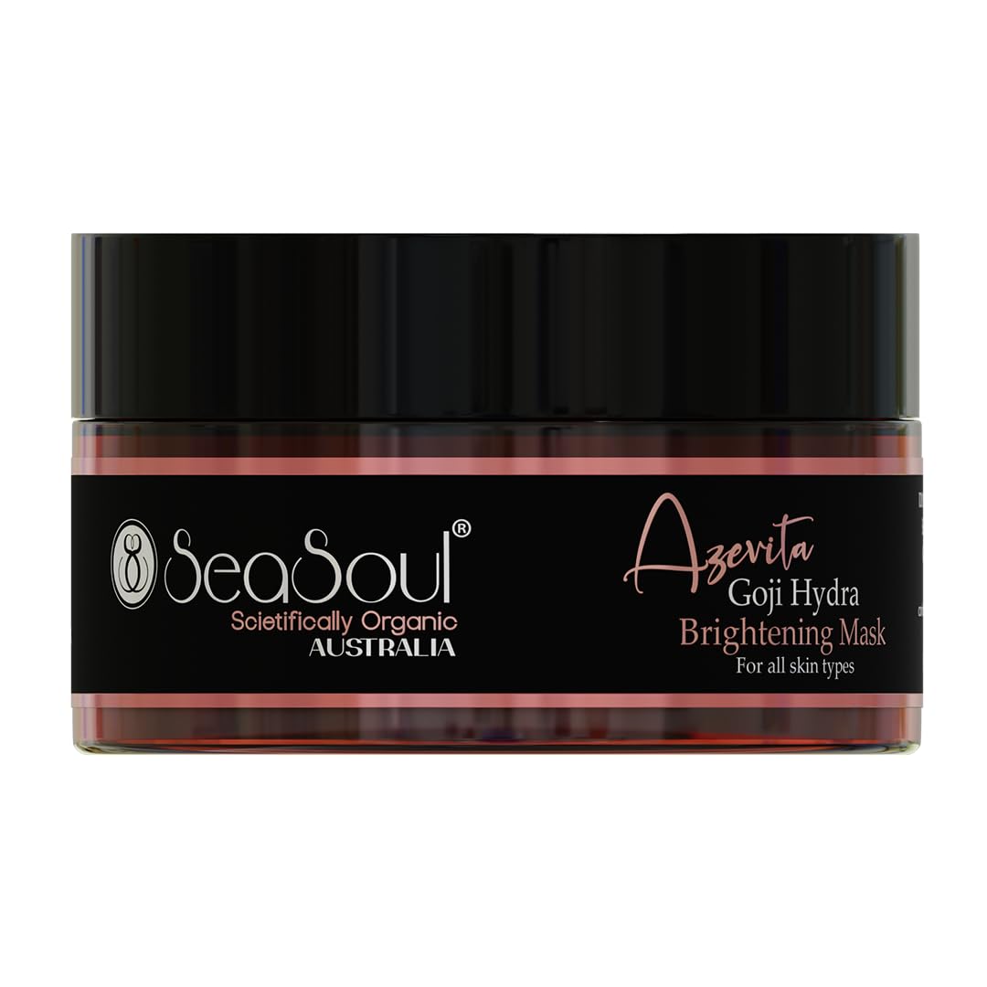 SeaSoul Goji Hydra Brightening Face Mask Enriched with Hyaluronic Acid, Azelaic, Glutathione & Goji Berries for Skin Cleansing, Hydrating & Lightening Ideal for Dull & Dehydrated Skin (100 g)