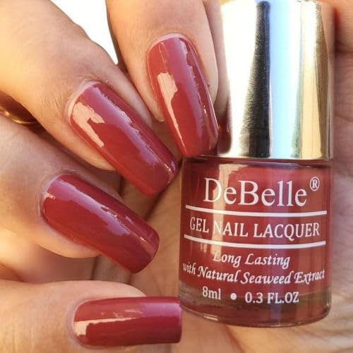 DeBelle Gel Nail Polish Scarlet Ruby(Pastel Bargundy)|Non UV - Glossy Finish |Chip Resistant | Seaweed Enriched Formula| Long Lasting|Cruelty and Toxic Free| 8ml