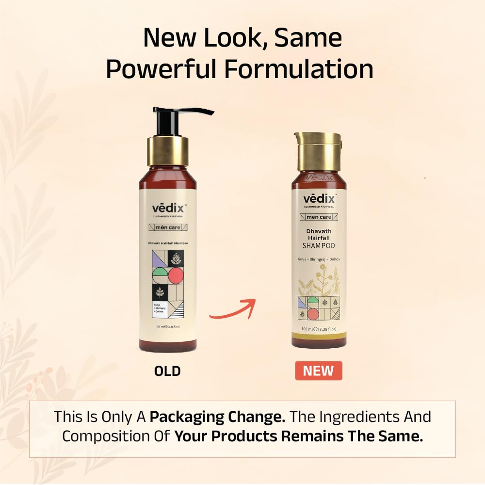 Vedix Ayurvedic Shampoo, Dhavath Deep Conditioning Customized Sulfate Free Men Shampoo with Gunja, Bhringraj & Quinoa, for Normal/Oily Hair - 100 ml