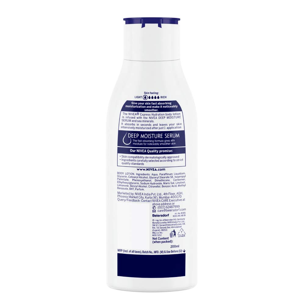 NIVEA Body Lotion For Men & Women, Express Hydration, for Fast Absorption, 200 ml