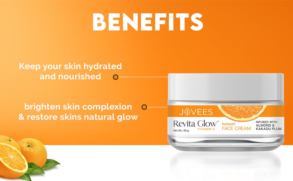 Jovees Herbal Revita Glow Vitamin C Cream Infused with Almond & Kakadu Plum | Reduces Dark Spots, Hyperpigmentation & Fine Line Apperances | For All Skin Type 50G