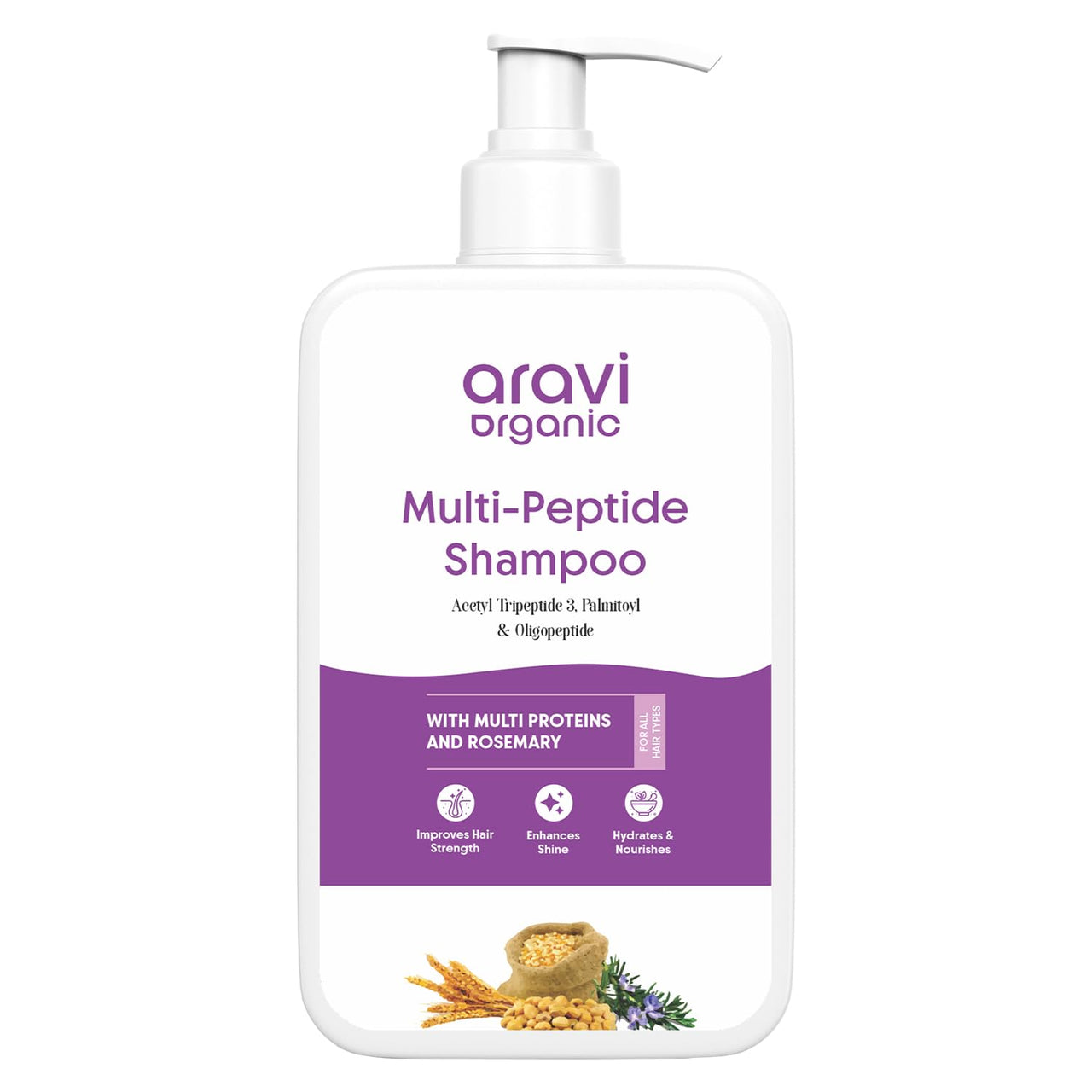 Aravi Organic Multi Peptide Anti-Hair Fall Shampoo - Acetyl Tripeptide 3, Palmitoyl, Oligopeptide & Rosemary - 200 ml