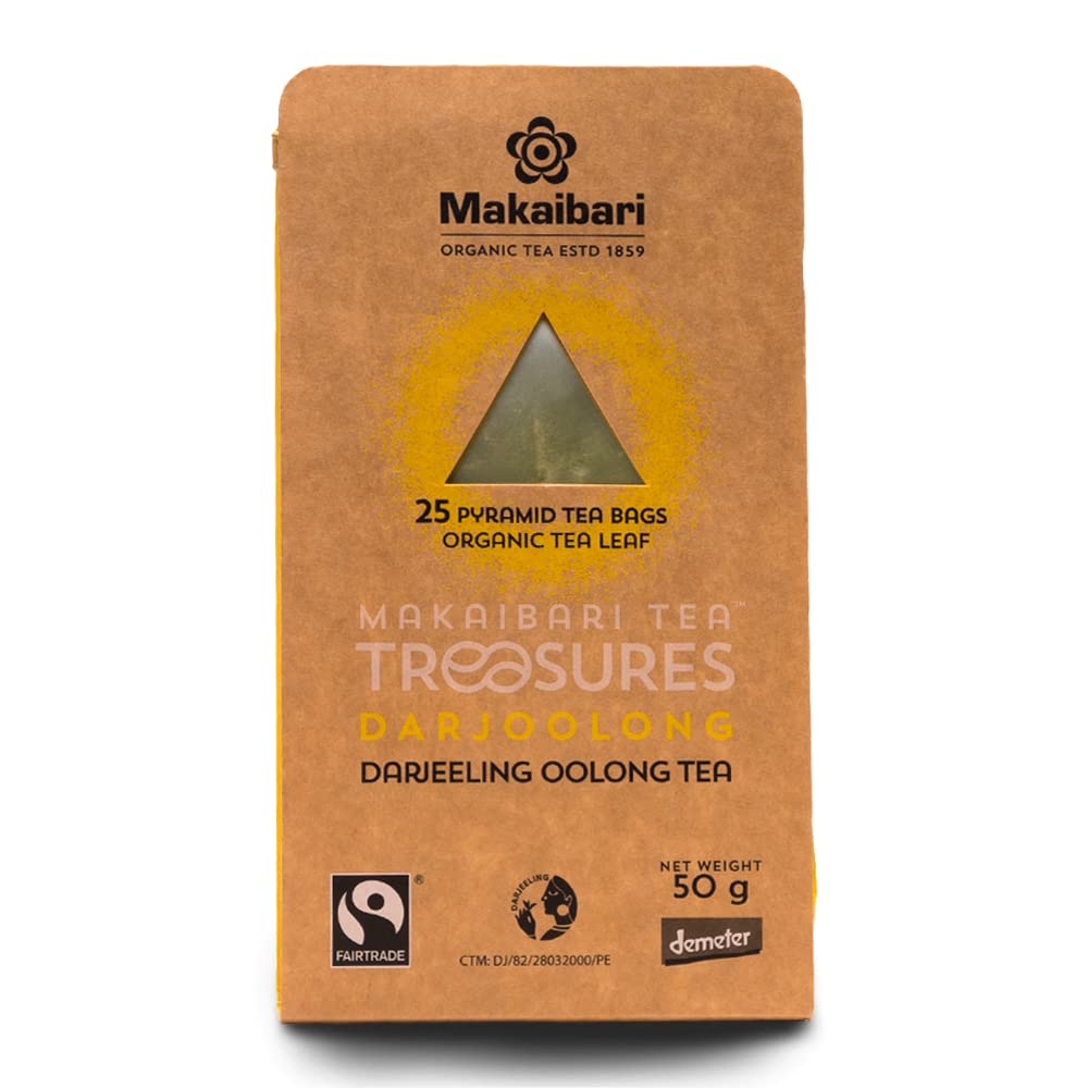 Makaibari Tea Treasures Darjoolong Tea Bags| USDA Certified Organic Darjeeling Tea | 100% Natural Detox Tea | Oolong Tea Loose Leaf | Semi-Fermented Whole Leaf Oolong Tea Bag |25 Pcs