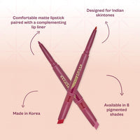 Typsy Beauty Twist & Pout Lipstick & Lip Liner | Lipstick with Matching Liner for Defined Lips I Candy Crushin I Matte finish & Contoured Lip Effect I Mauve Pink | Made In Korea | 0.75 + 0.16g