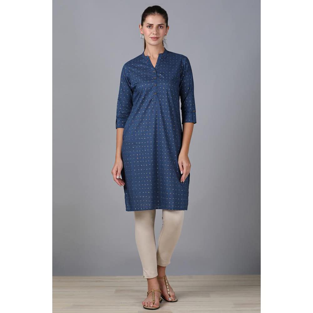 in. fuse by Shoppers Stop Mandarin Neck Printed Cotton Women Straight Fit Kurta