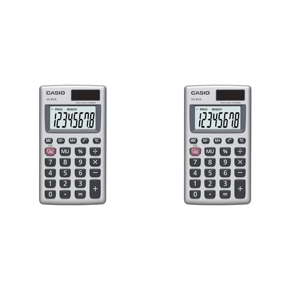 Casio HS-8VA, Solar Powered Standard Function Calculator (Pack of 2) 1 Count (Pack of 2)