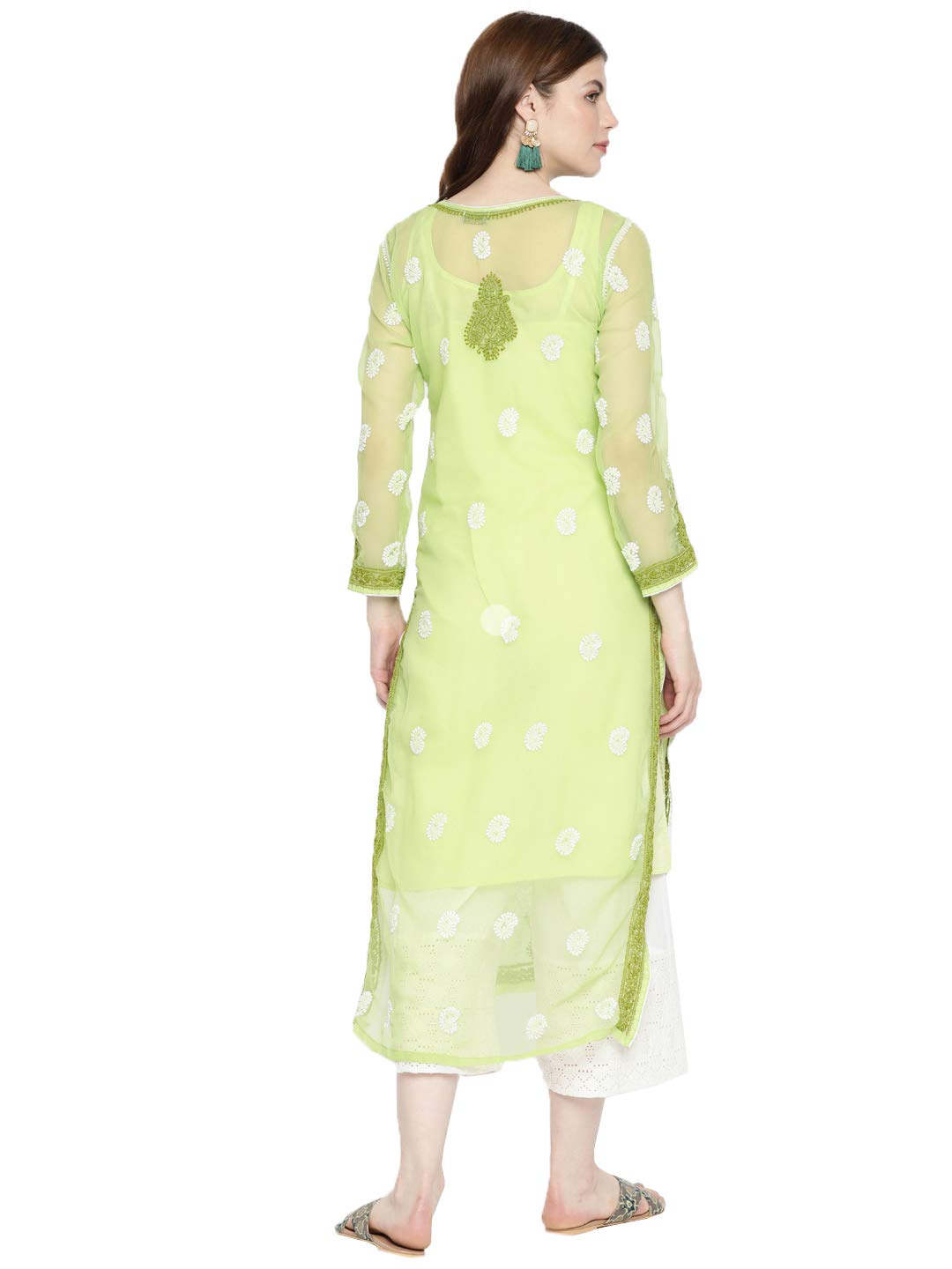 Ada Women's  Hand Embroidered Faux Georgette Lucknowi Chikankari Kurti with Slip