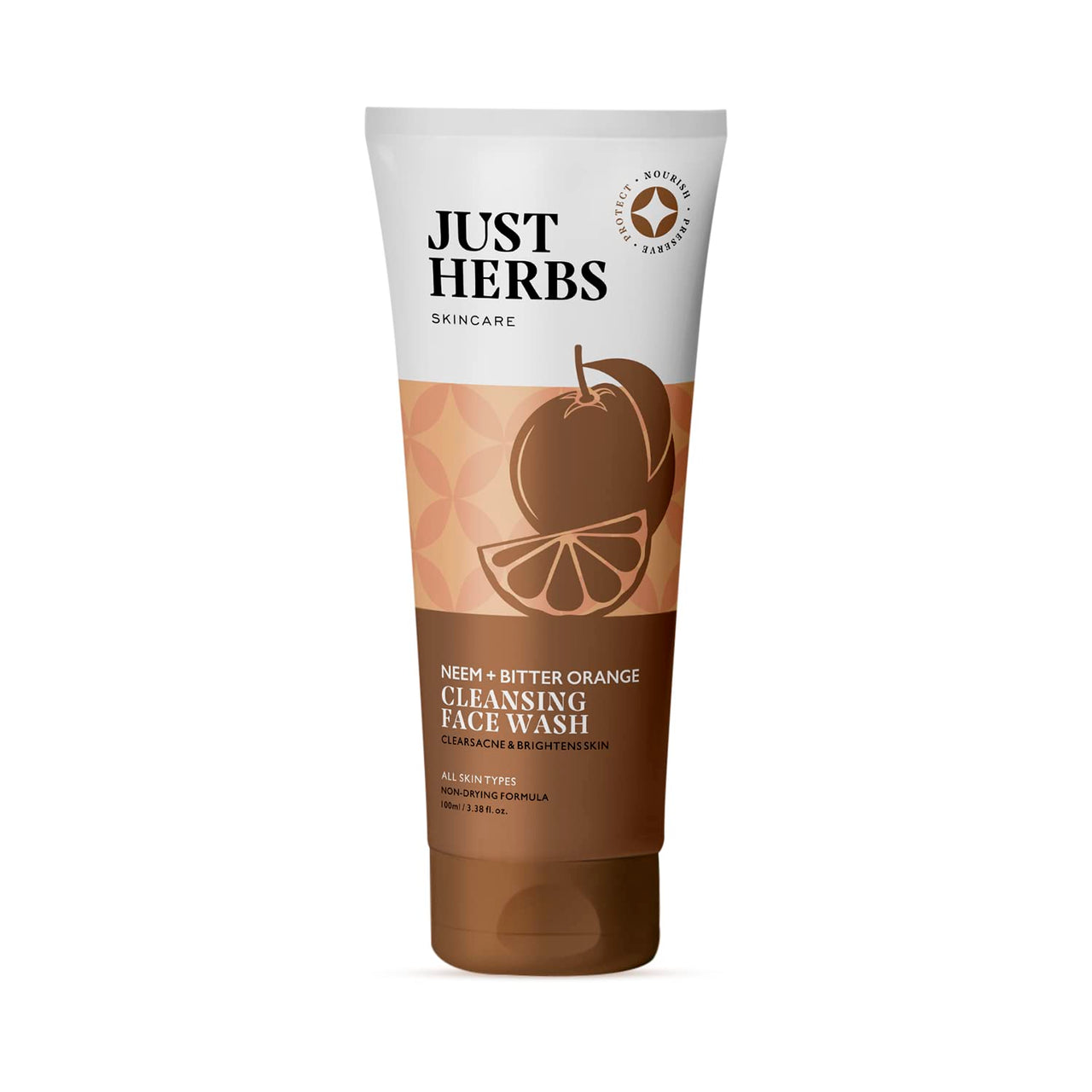 Just Herbs Neem + Orange Herbal Cleanser Rehydrant Ayurvedic Unisex Face Wash for All Skin Types, 100 ml