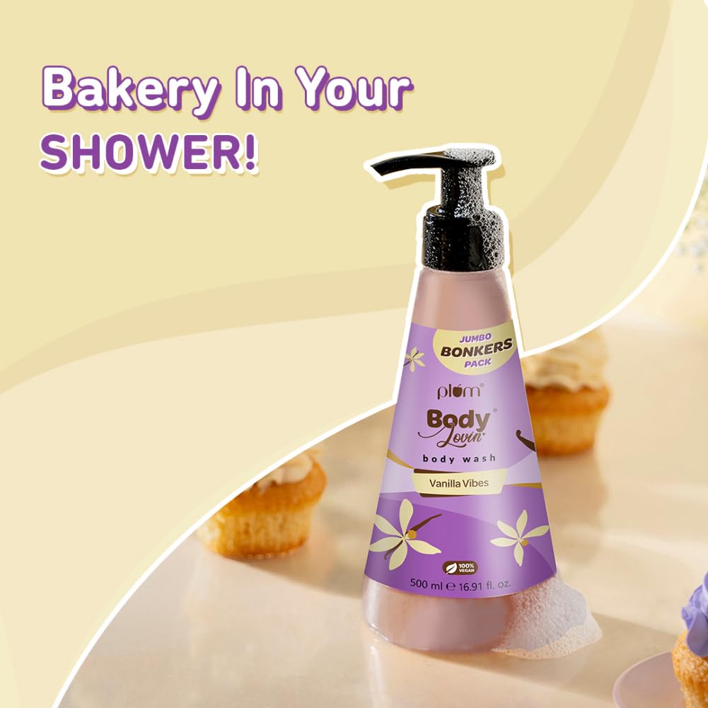 Plum Bodylovin' Vanilla Vibes Body Wash | SLS-Free Creamy Body Wash for Women | Shower Gel with Long Lasting Vanilla Fragrance | Aloe-Infused Nourishing Body Cleanser for Soft & Smooth Skin - 500ml